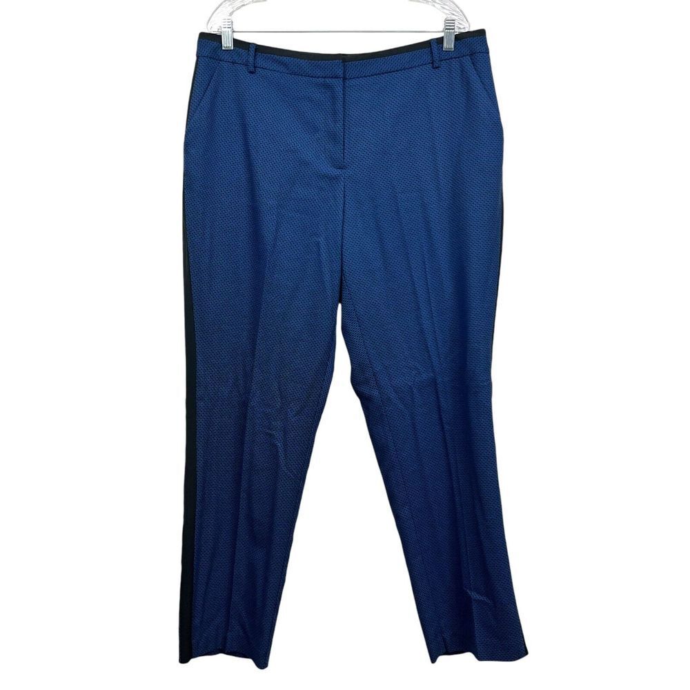 Ashley Stewart Women Pants Tapered Leg Flat Front Pockets Blue Black Pattern 16*